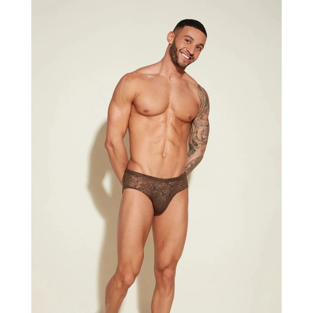 NWT Cosabella [ MEN Large ] Never Say Never Comfort Micro Brief Lace Brown U1940